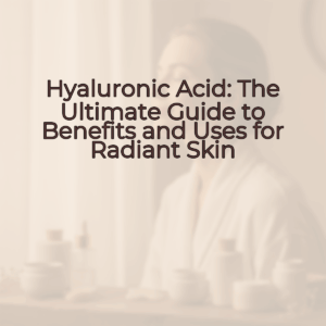 A serene female model with natural glowing skin, relaxed pose, and confident smile is subtly blended into soft, warm tones for a luxurious skincare aesthetic.