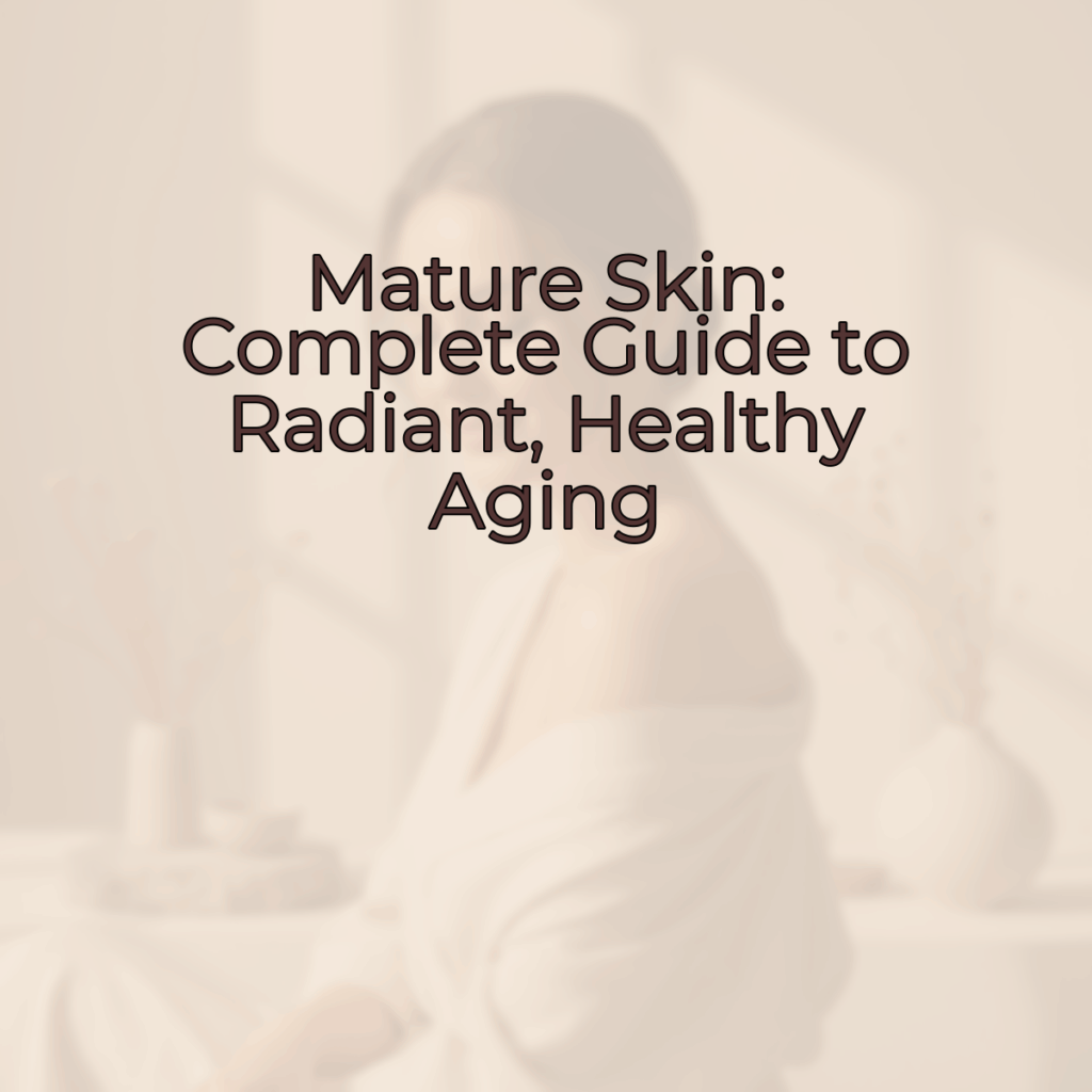 A woman with radiant, healthy skin smiling gently as she touches her face, against a soft, blurred background in warm beige and cream tones.