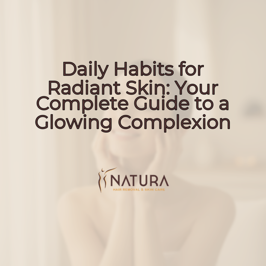 A woman with naturally glowing skin, eyes closed in a relaxed pose, touching her face with a genuine, confident smile, under soft, diffused lighting. The background is softly blurred with warm beige, cream, and soft brown tones, creating an aesthetic of luxury, nature, and trustworthiness, with a spa-like feel.