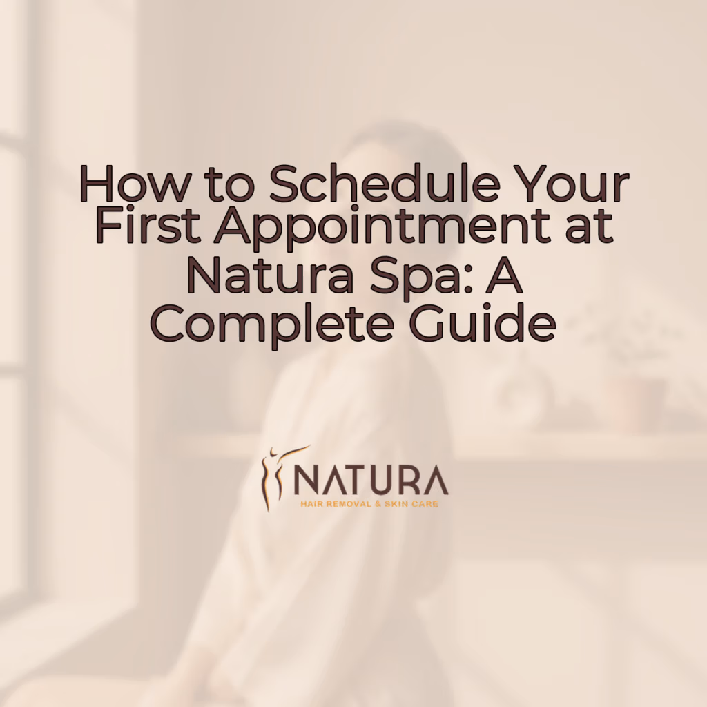 A woman with glowing skin, elegant posture, and a genuine confident smile is touching her face. The background is softly blurred with warm beige, cream, and soft brown tones, creating a luxurious and natural spa-like atmosphere.
