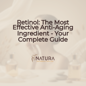 A woman with glowing skin touching her face, set against a blurred, warm-toned background, representing a luxurious and natural skincare brand.