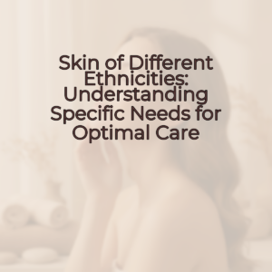 A serene female model with natural glowing skin in a half-profile, touching her face with a genuine, confident smile. The background is softly blurred with warm beige, cream, and soft brown tones, creating a luxurious, natural, and spa-like atmosphere.