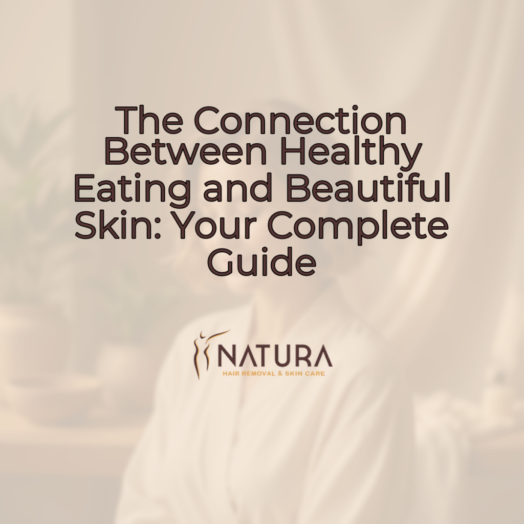 A tasteful female model with natural glowing skin, relaxed pose touching face, genuine confident smile, set against a soft, warm natural background with diffused lighting.