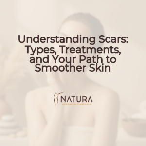 A woman confidently touching her glowing skin in a relaxing spa setting.