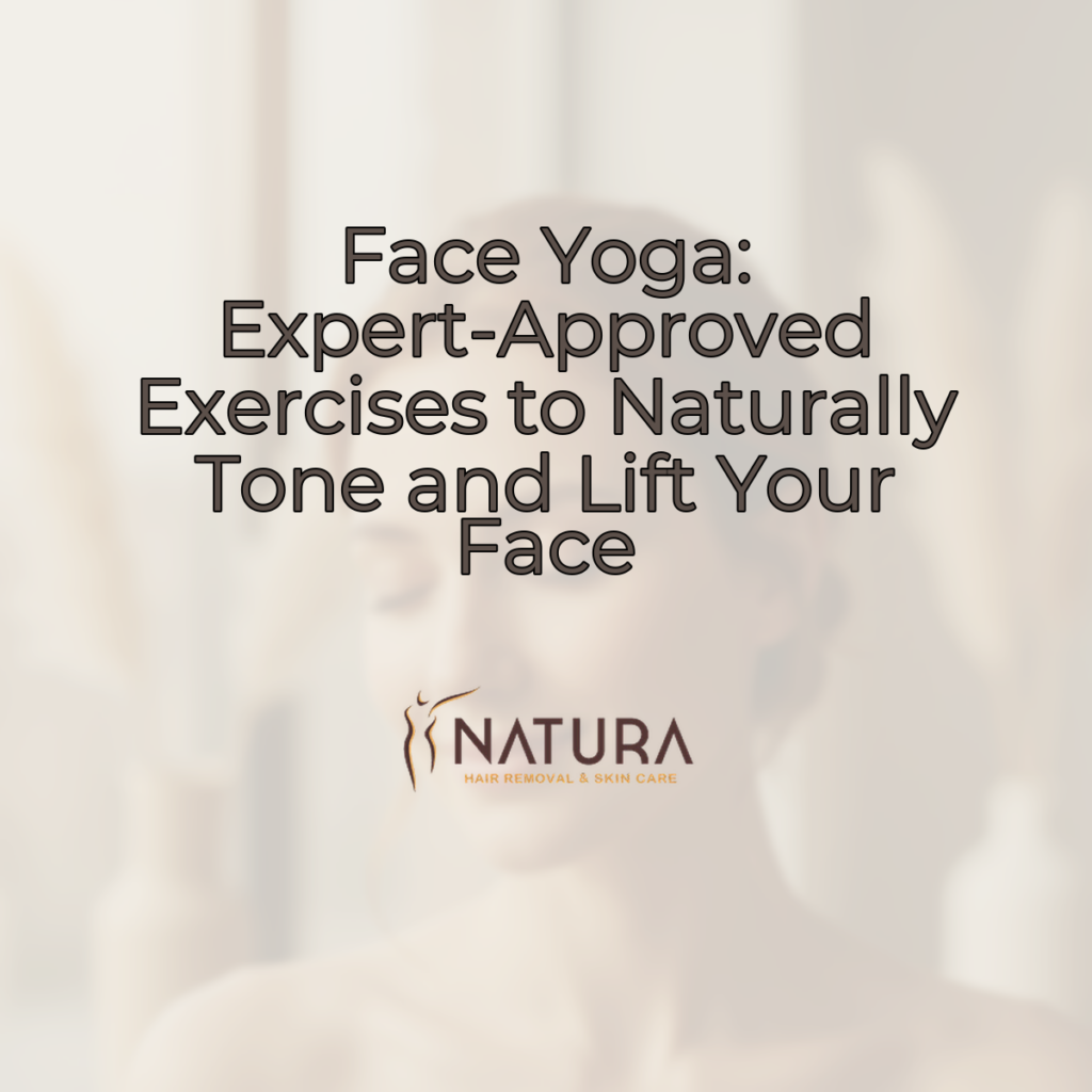 A woman's face, framed naturally, with a serene expression and soft, diffused light highlighting her glowing skin. Her eyes are closed, suggesting relaxation and peace. Her hands are gently touching her face, as if engaging in a skincare routine or facial yoga.