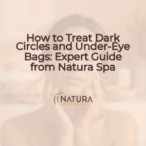 A serene, luxurious spa setting in warm beige and soft brown tones, with natural light filtering in.