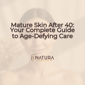 Soft, warm, natural spa aesthetic, with a tasteful female model and luxurious skincare branding.