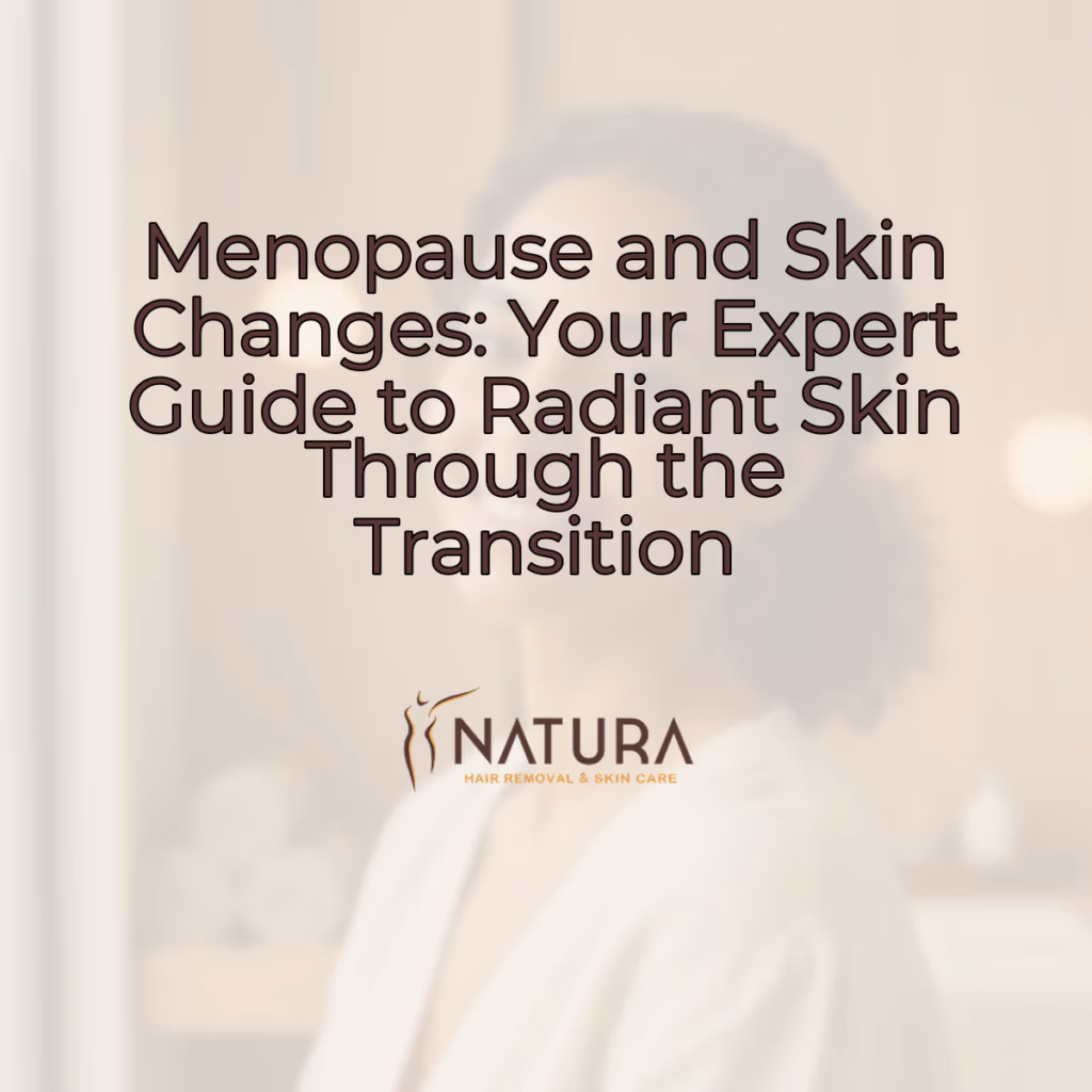 A woman with naturally glowing skin smiles confidently while relaxing in a spa-like setting.