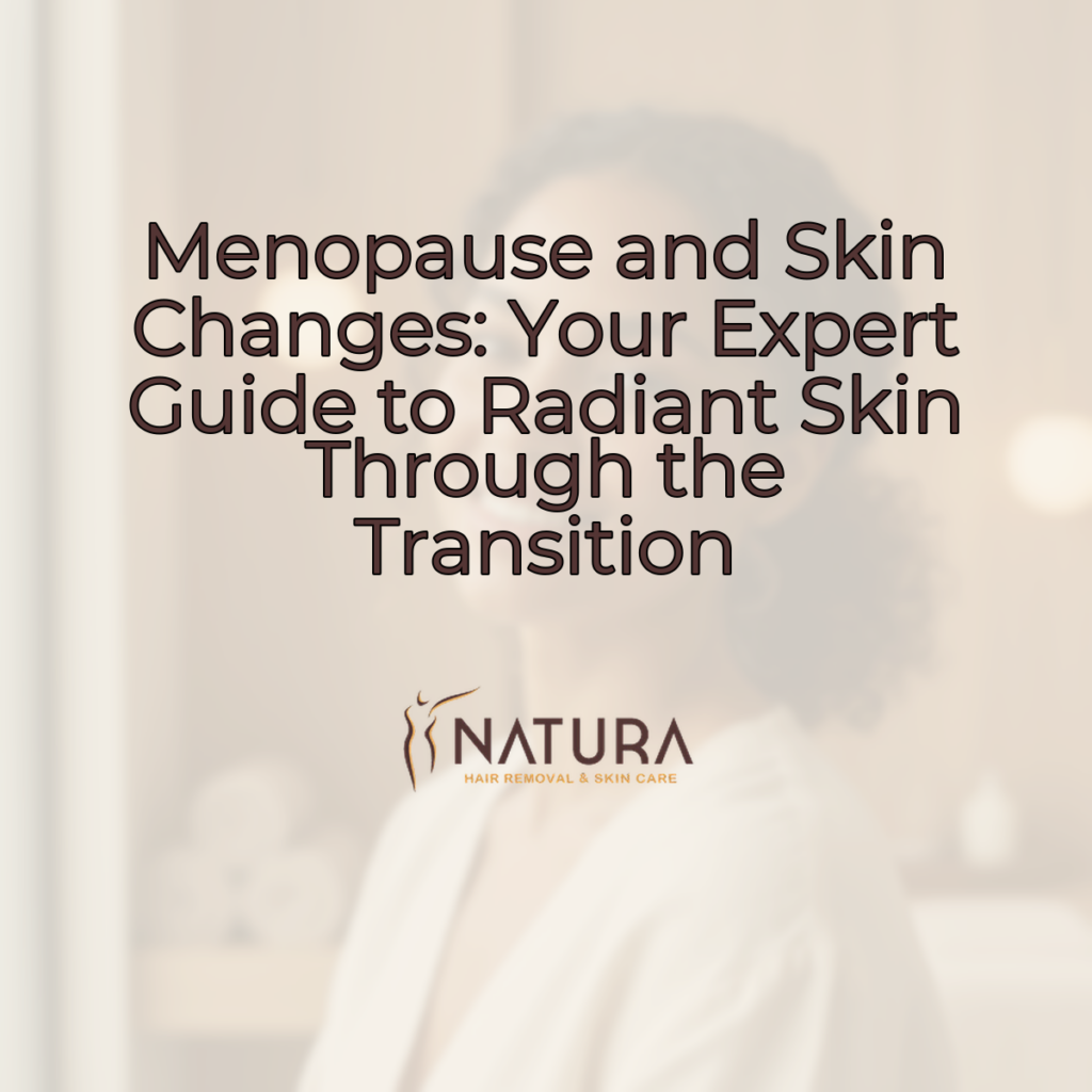 A woman with naturally glowing skin smiles confidently while relaxing in a spa-like setting.