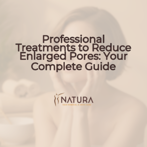 A professional skincare promotional background with a tasteful female model with short hair and minimalist style, natural glowing skin, relaxed pose touching her face with a genuine confident smile. Soft diffused lighting. Background is slightly blurred. Warm beige/cream/soft brown palette.