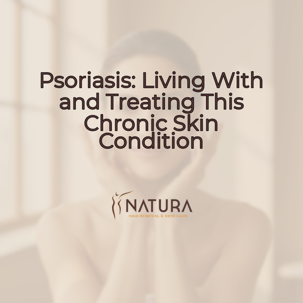 A woman with radiant skin, in a relaxed pose and a confident smile, set against a soft, blurred background in warm tones.