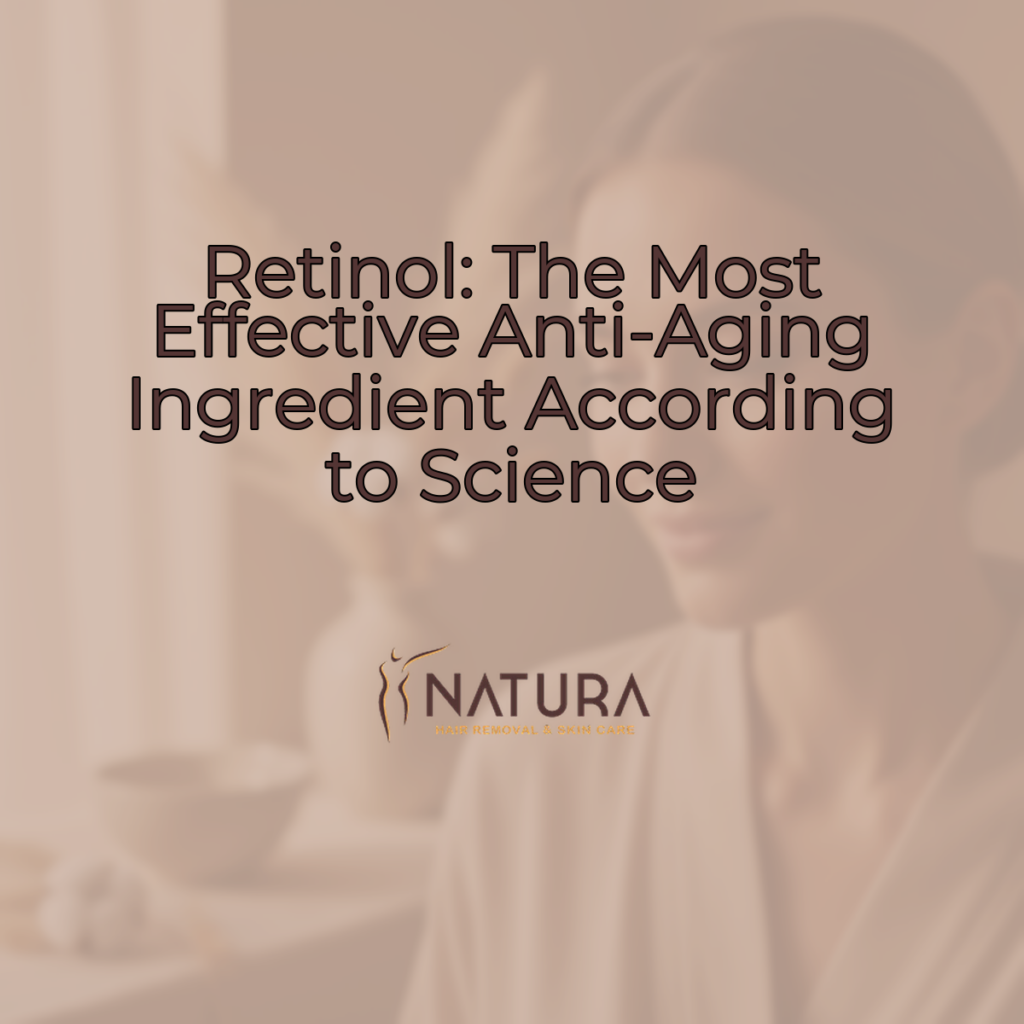 A woman's face, radiant with natural glow, in soft focus.