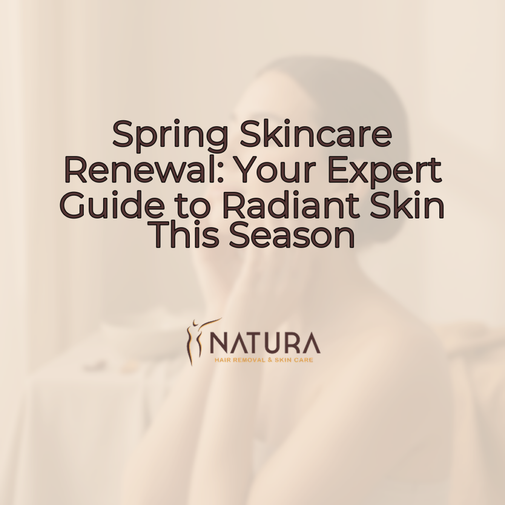 A serene female model with glowing skin and a relaxed, confident smile, touching her face gently. The background is softly blurred with warm beige, cream, and soft brown tones, creating a luxurious and natural spa-like atmosphere.