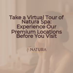 Soft, warm, natural spa aesthetic with a subtly blurred background. Focus on natural glowing skin and relaxation.