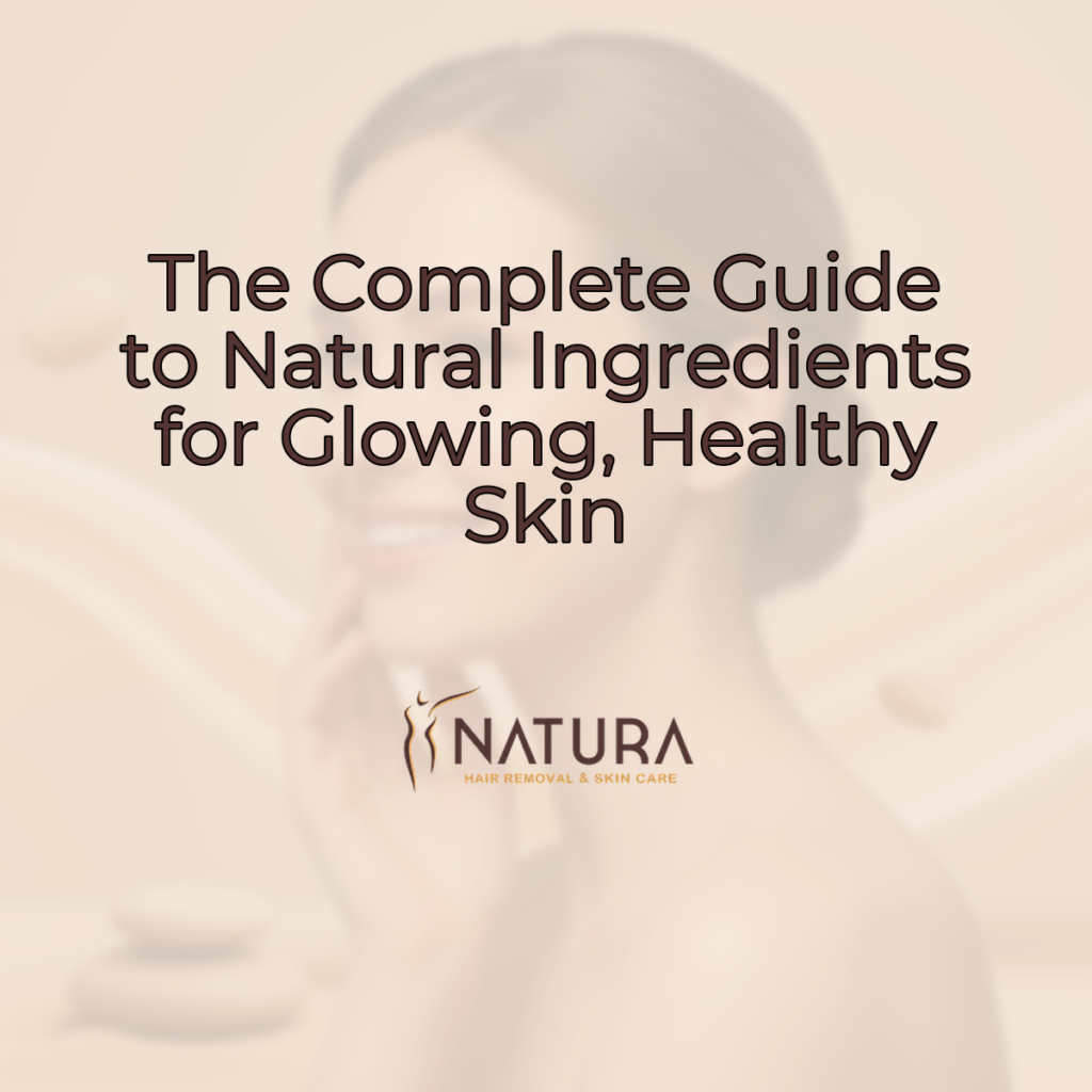 A serene half-profile of a woman with glowing skin, in soft diffused light, on a warm beige background.