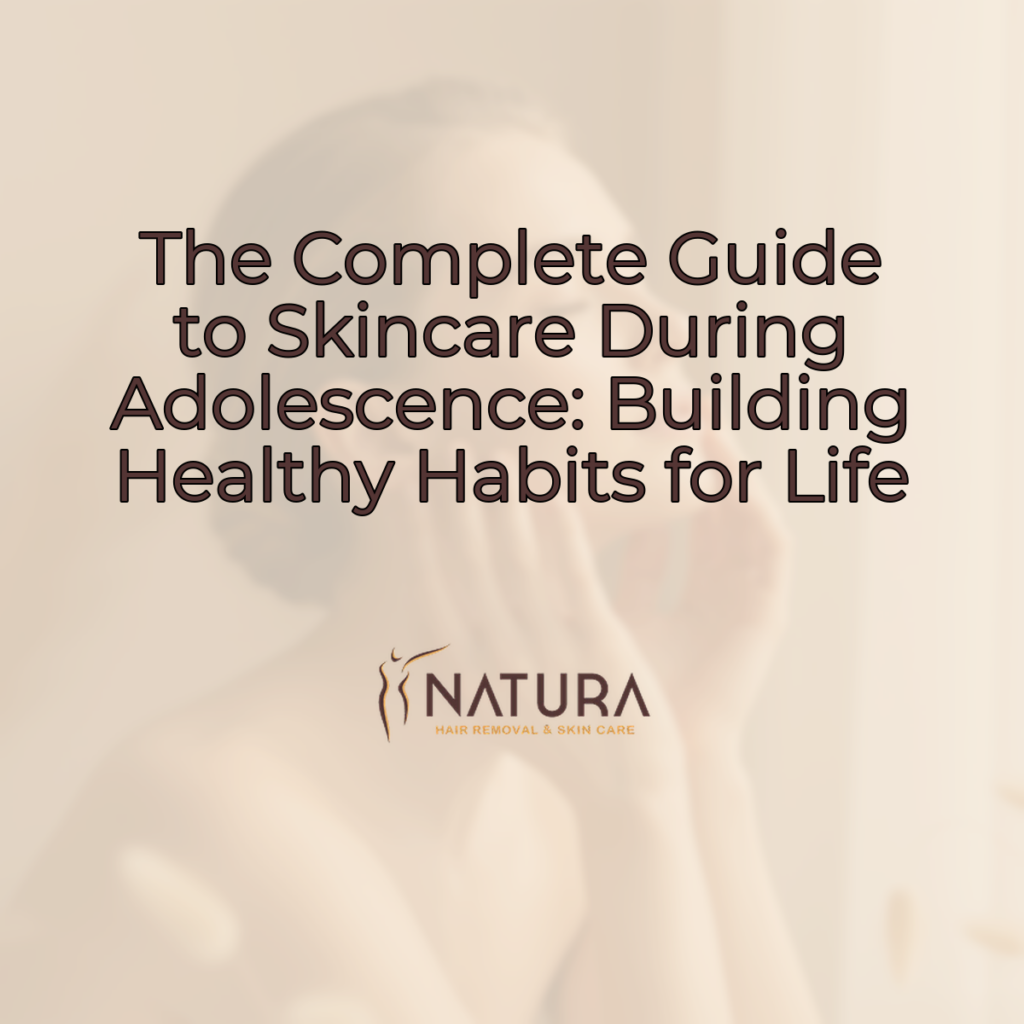 A serene female model with natural glowing skin, a genuine confident smile, in a soft, diffused lighting setting. The background is a warm beige, cream, and soft brown palette, subtly blurred to create a luxurious, natural, and spa-like mood.