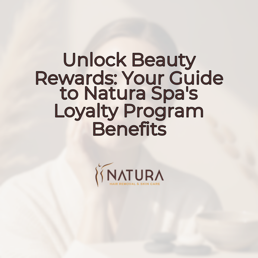 Soft, natural tones evoke a sense of calm and luxury, with an accent for a touch of warmth. Text uses Natura Spa's brand colors.