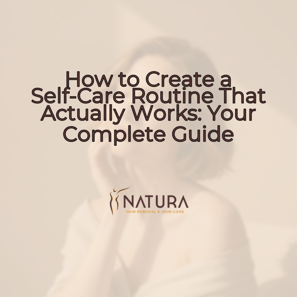 A woman with short, minimalist hair and glowing skin gently touches her face, radiating a confident smile in soft, diffused light. The background is a warm blend of beige, cream, and soft brown, slightly blurred.