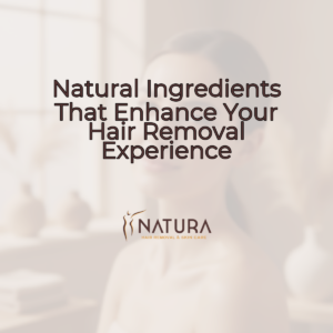 A woman's face with glowing skin, showcasing a relaxed and confident expression. The image is designed for a skincare promotion.