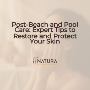 A woman with radiant skin gently touching her face, exuding a sense of calm and confidence.