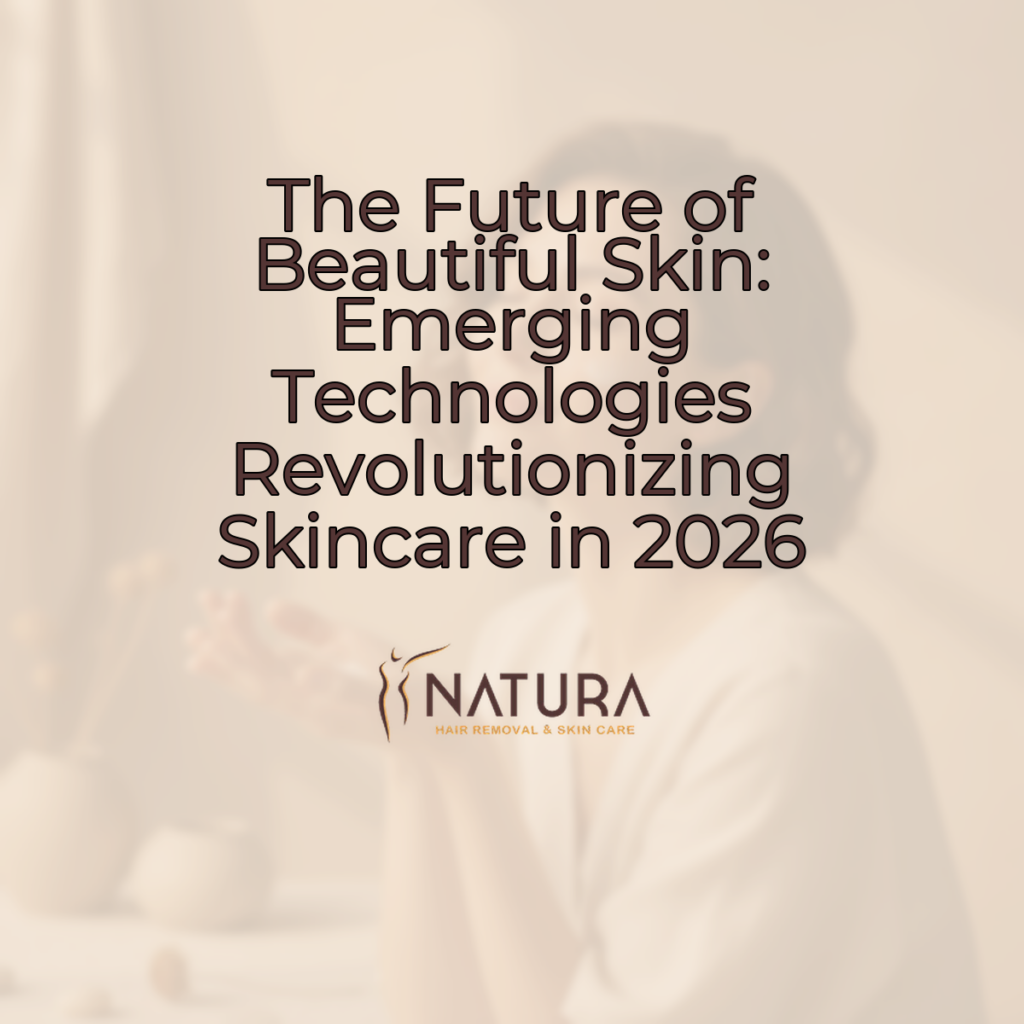 A square, soft warm natural aesthetic image depicting a female model with glowing skin and short hair, in a relaxed pose.