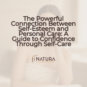 A woman confidently smiles, her natural glowing skin highlighted.