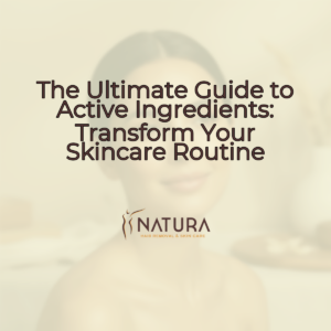 A professional skincare promotional background with a warm, natural aesthetic. A tasteful female model with natural glowing skin, a relaxed pose touching her face or engaging with her routine, and a genuine confident smile is depicted. The scene features soft diffused lighting and a slightly blurred background, fitting a luxurious, natural, trustworthy, spa-like brand mood. The color palette is warm beige, cream, and soft brown.