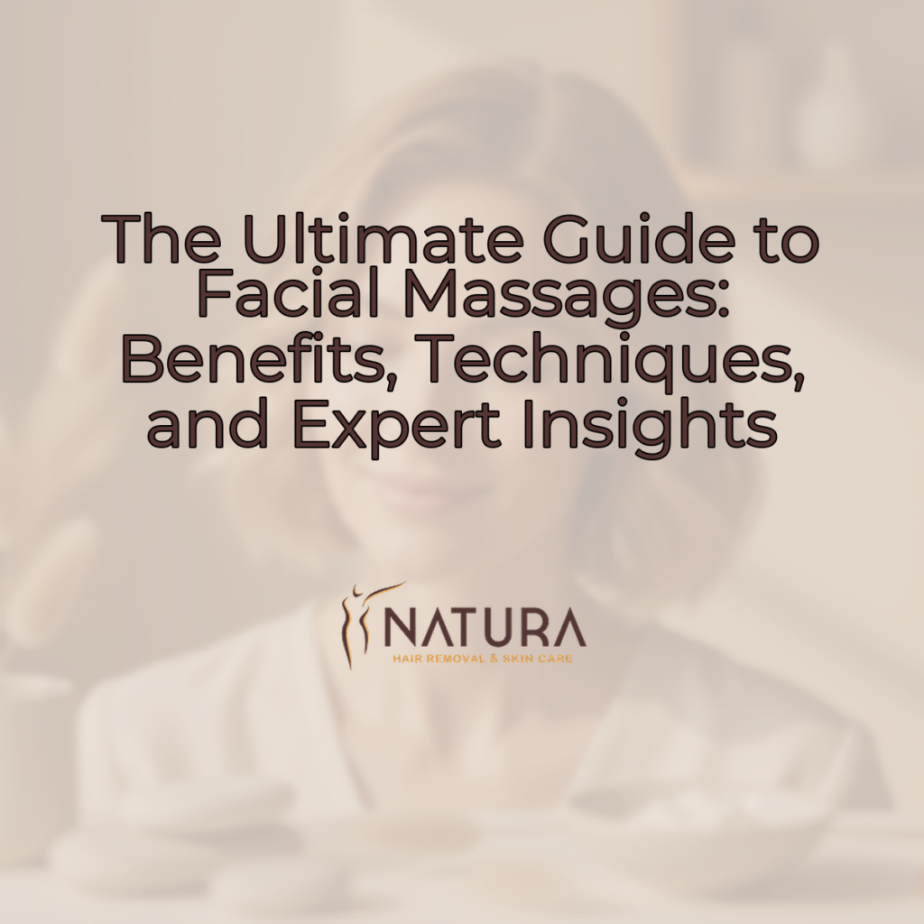 A woman with short hair, natural glowing skin, and a genuine confident smile gently touches her face in a relaxed pose. Soft, diffused lighting illuminates the scene, and the warm beige, cream, and soft brown palette creates a luxurious, natural, and spa-like atmosphere. The background is slightly blurred.