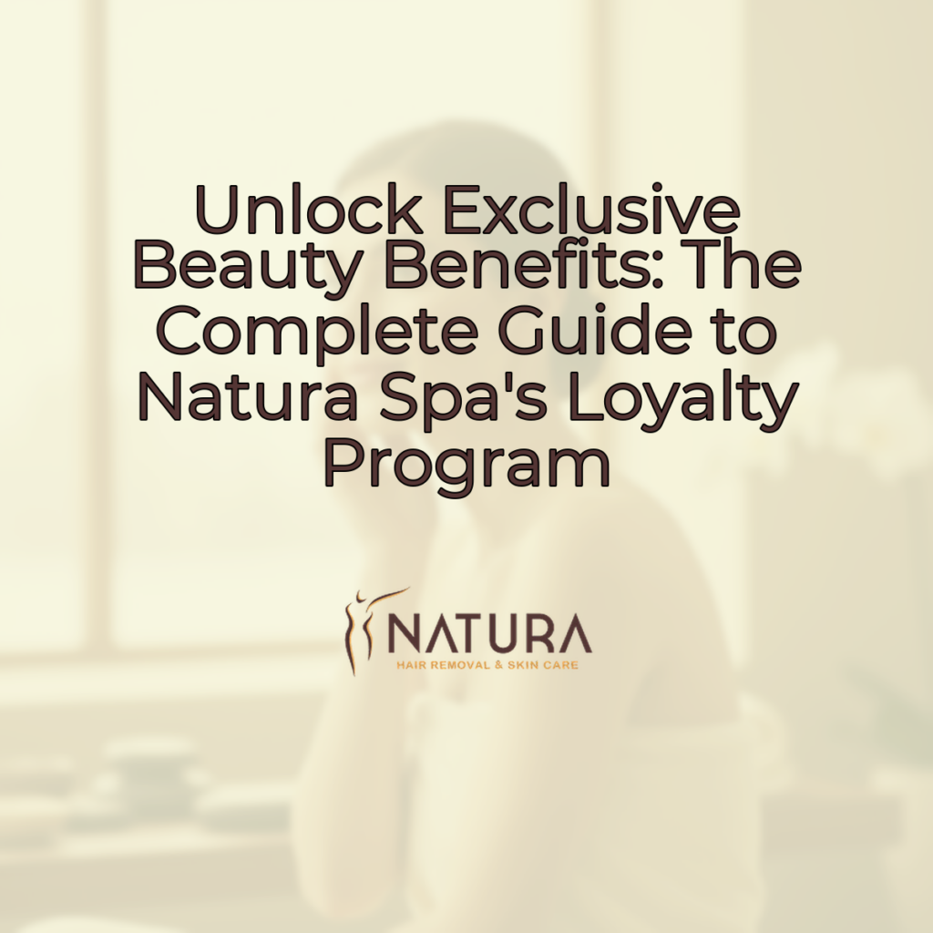 A serene female model in a spa setting with natural glowing skin, a relaxed pose, and a confident smile, set against a warm beige and soft brown palette with blurred background.