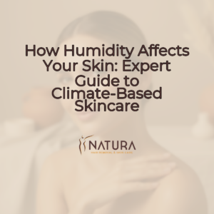 A woman with a contemplative gaze touches her glowing skin. The background is a soft blend of warm beige, cream, and soft brown.