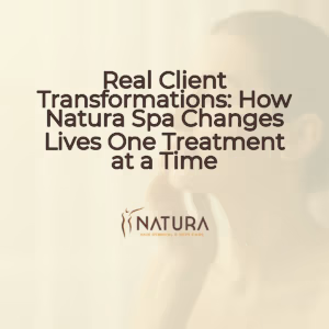 A serene, blurred background for a skincare promotion, featuring a warm beige and soft brown palette. Hints of a natural spa setting.