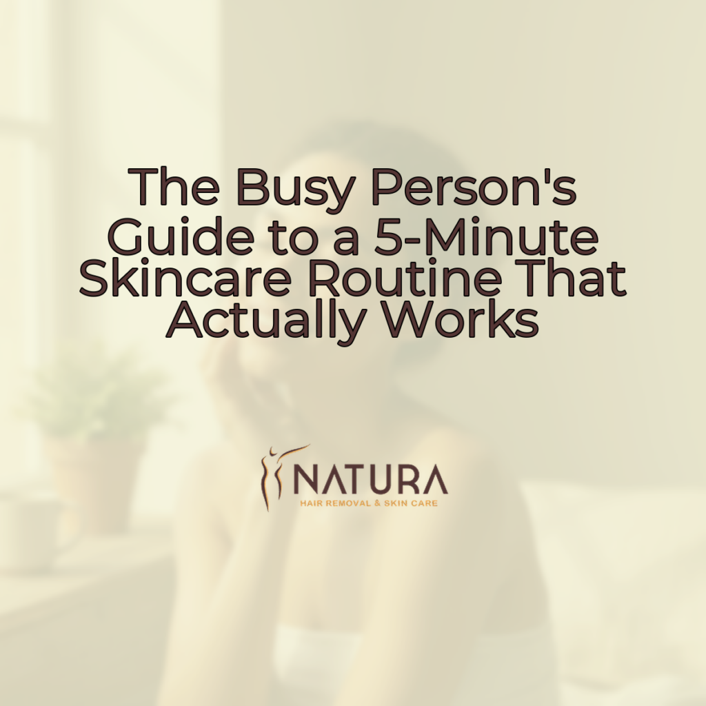 A woman with glowing skin, relaxed pose, and confident smile in a spa-like setting.