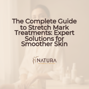 A serene female model with glowing skin and a confident smile, touching her face, set against a softly blurred, warm cream and brown background.