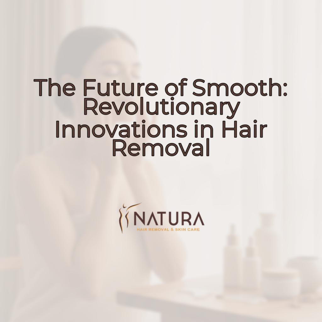 A woman wrapped in a towel, with glowing skin, smiles in a spa setting with a blurred background. The palette is warm beige, cream, and soft brown.