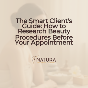 A woman with glowing skin touching her face, in a spa background, with a warm beige/cream/soft brown-colored palette.