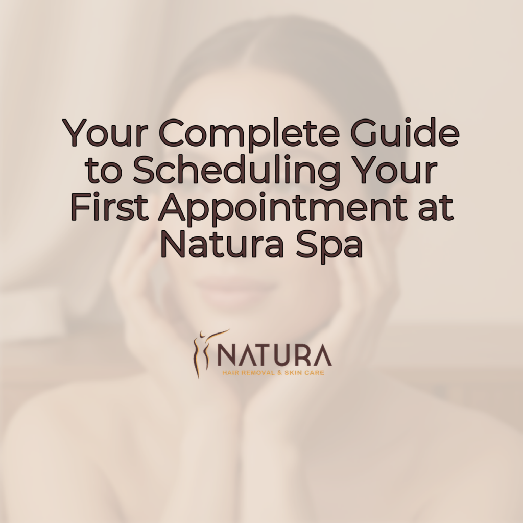 A serene, warm beige and soft brown background image featuring a woman with glowing skin and a contemplative gaze, suitable for a spa promotion.