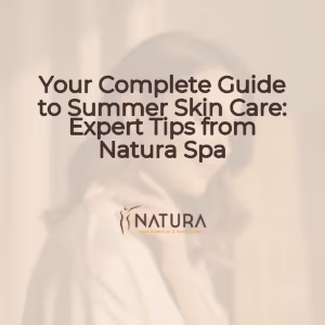 Soft, warm colors of a spa setting, with a woman enjoying a moment of relaxation and self-care.