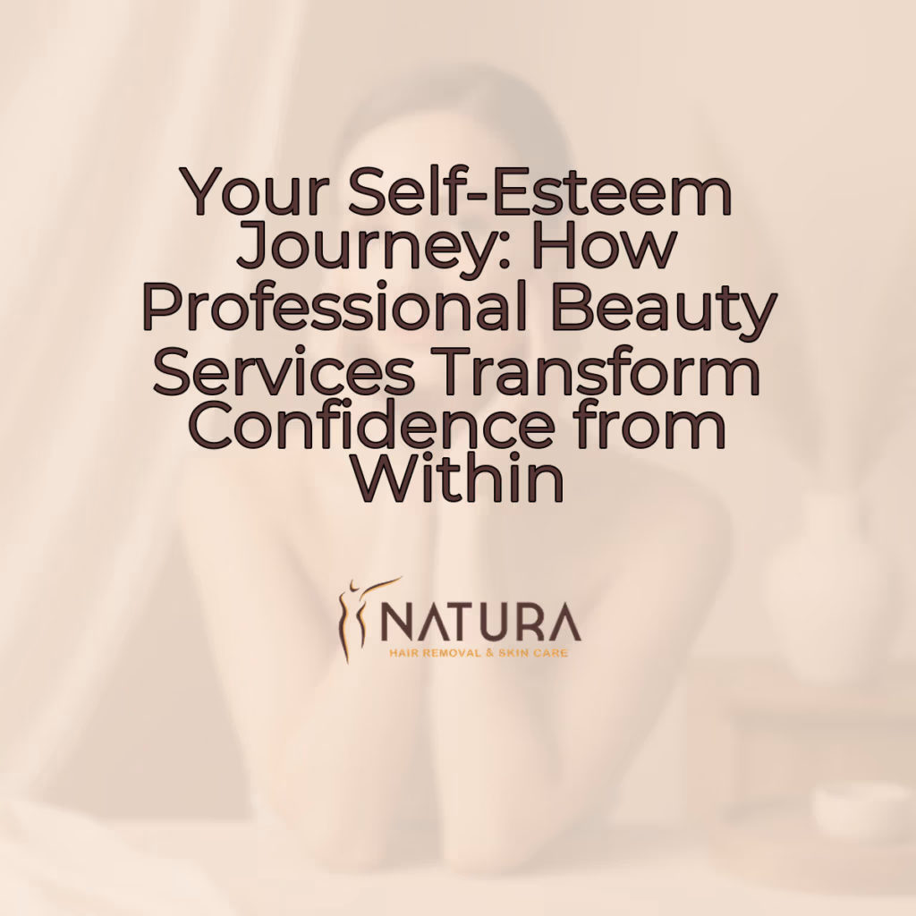 A woman with radiant skin in a relaxed pose, her hand gently touching her face, and a genuine, confident smile. The background is a soft, blurred landscape in warm beige and cream tones, evoking a luxurious spa-like feel.