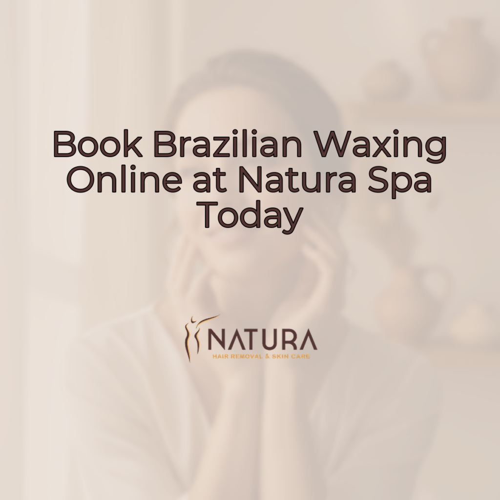 A woman with glowing skin touching her face, set against a blurred warm-toned background, suitable for a luxurious spa promotion, with text overlay for a waxing service.