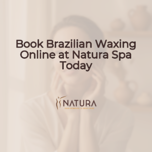 A woman with glowing skin touching her face, set against a blurred warm-toned background, suitable for a luxurious spa promotion, with text overlay for a waxing service.