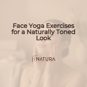 A serene background with soft warm tones. A woman with glowing skin gently touches her face, a confident smile playing on her lips, her eyes closed in relaxation. The lighting is diffused and natural, with a slightly blurred background.