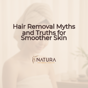 A serene, luxurious spa setting with warm, diffused lighting. A woman with glowing skin, in a towel wrap, is gently touching her face with a relaxed, confident smile.