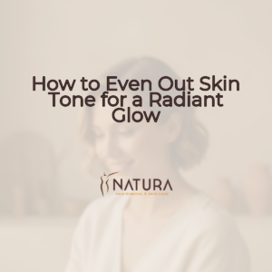 A serene, warm-toned image of a woman with short hair, showcasing glowing skin, in a relaxed pose. The background is softly blurred.