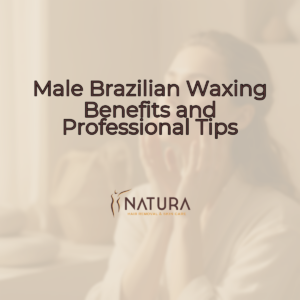 A woman with glowing skin in a relaxed spa pose, genuinely smiling and touching her face. The background is softly blurred with warm, natural tones.