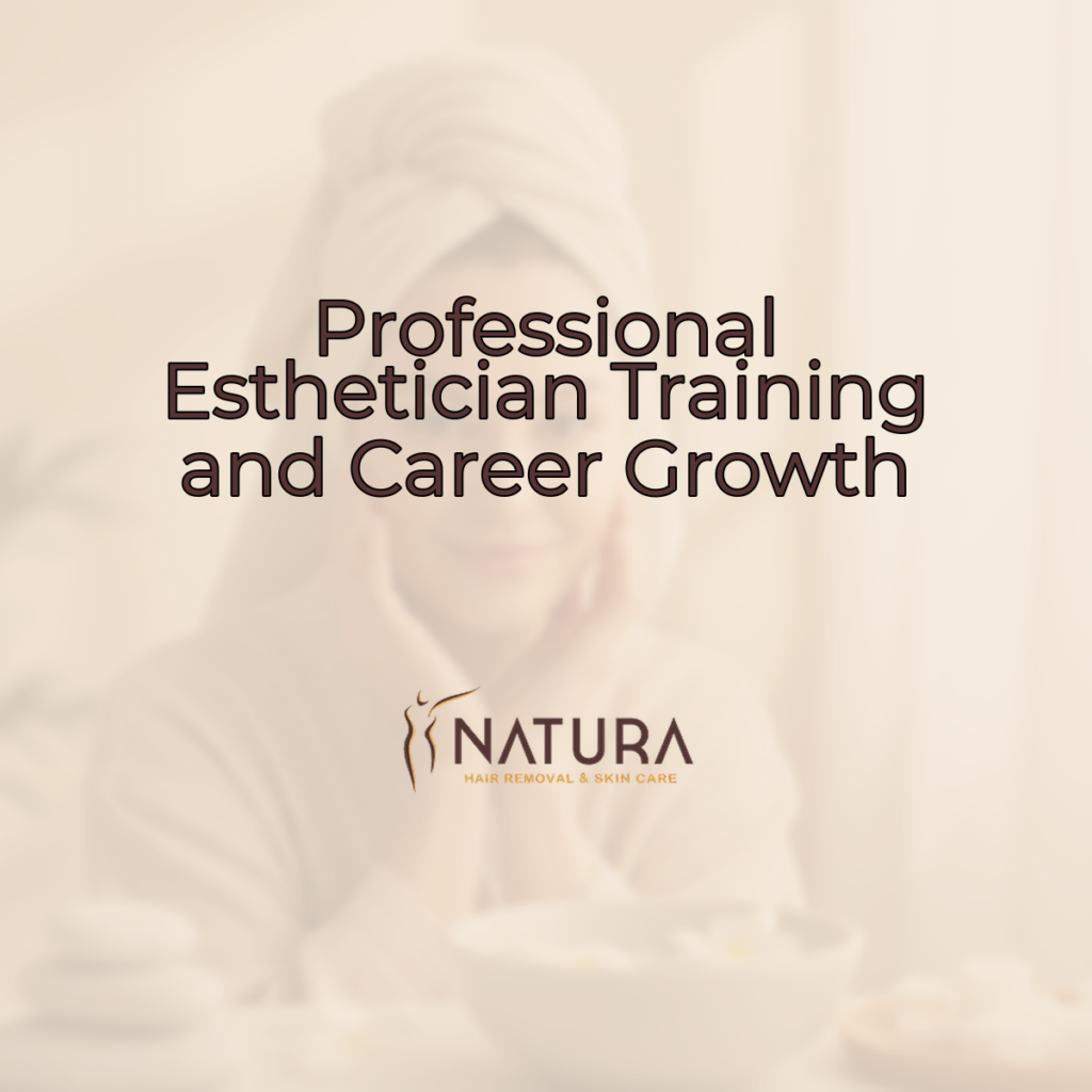 A serene female model with glowing skin in a spa setting, embodying luxury and natural beauty. Colors are warm beige, cream, and soft brown.