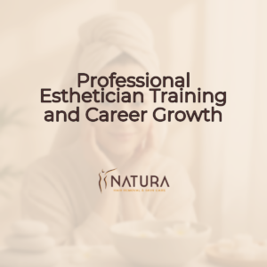 A serene female model with glowing skin in a spa setting, embodying luxury and natural beauty. Colors are warm beige, cream, and soft brown.