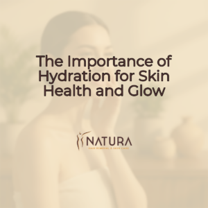 A woman with radiant, hydrated skin smiles confidently in a relaxed spa-like setting. Soft beiges and creams.