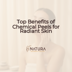 A tasteful female model with natural glowing skin, relaxed pose touching face, and a genuine confident smile is featured in a professional skincare promotional background with a very soft, warm, natural aesthetic. The background is slightly blurred with soft diffused lighting, maintaining a luxurious, natural, trustworthy, and spa-like mood.