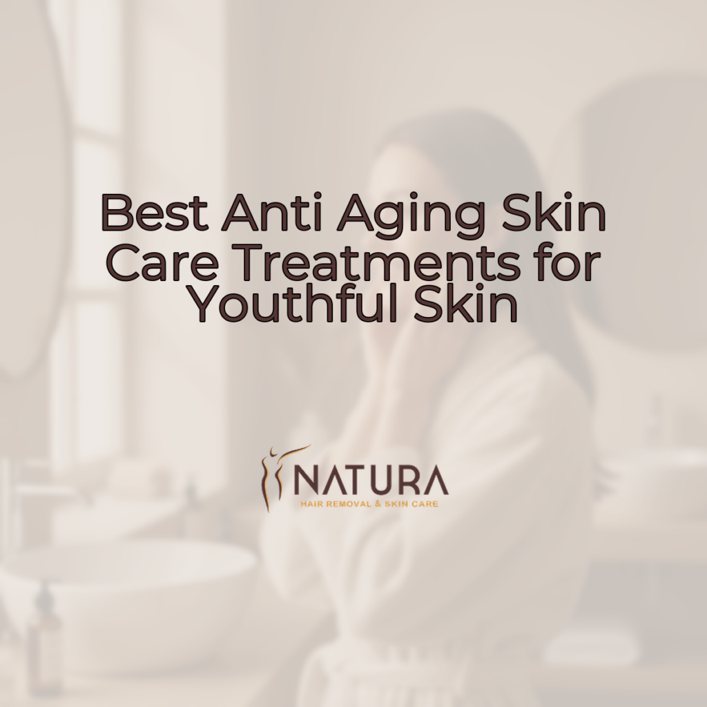 A serene woman with glowing skin touching her face, in a spa-like setting.