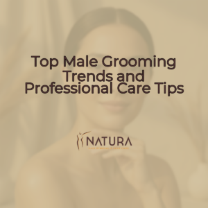 Soft, natural skincare promotion in warm beige and browns. A woman with glowing skin and a gentle smile is featured, evoking luxury and trust.